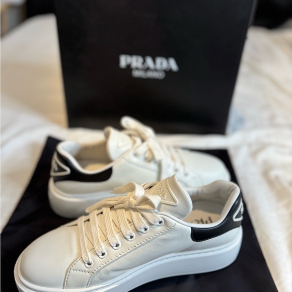 Prada White and Black Platform Sneakers - Picture 7 of 14